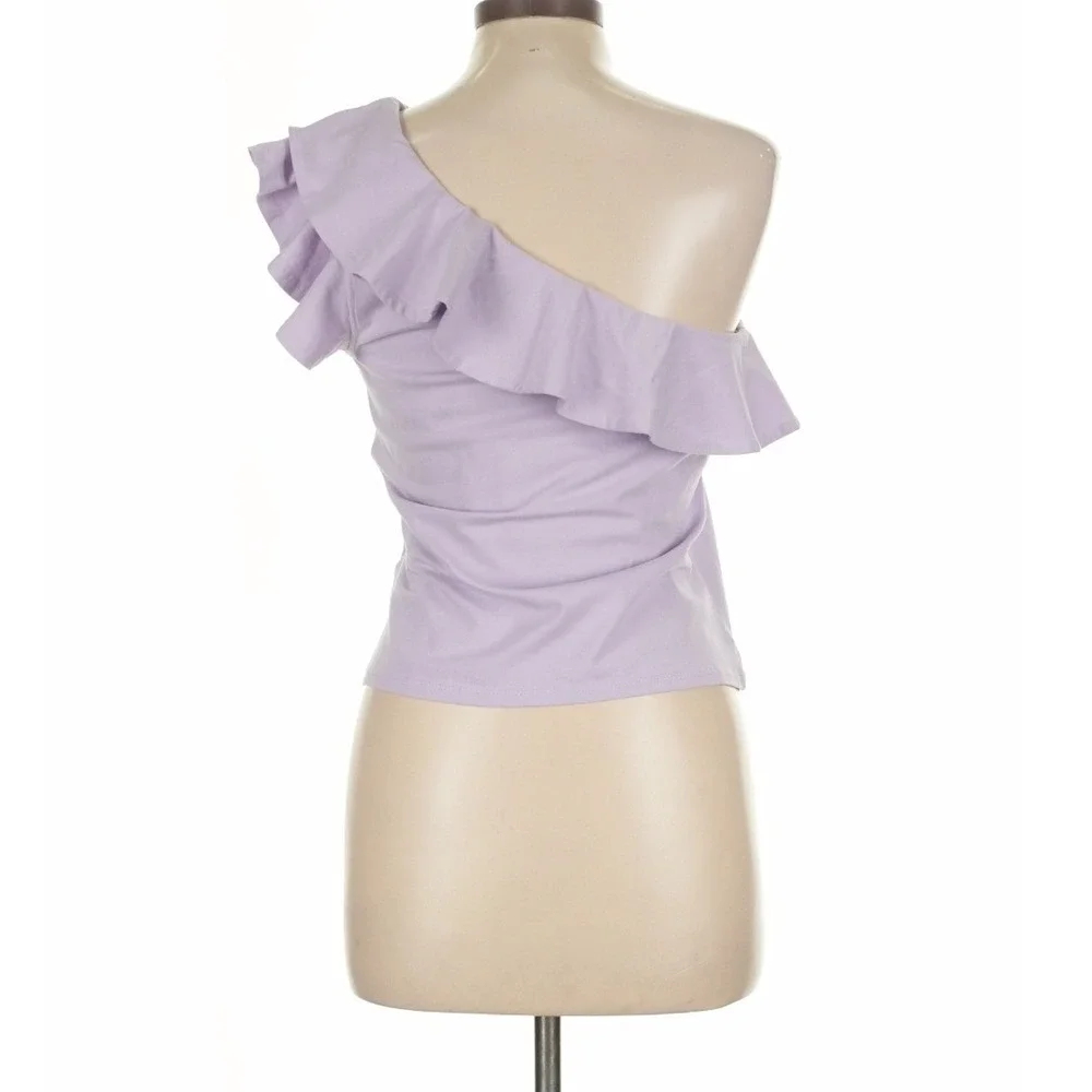 Maeve Anthropologie -1635 NWT Lavender Ruffle One Shoulder Top Lavander Large